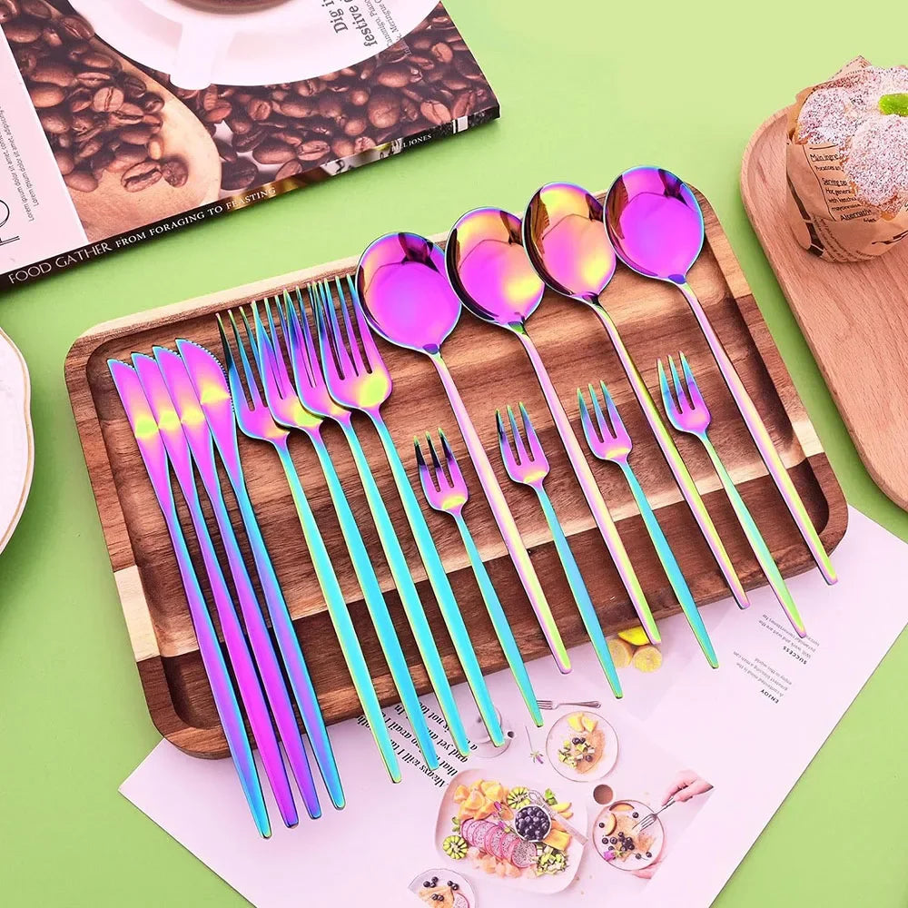 16Pcs Rainbow Dinnerware Silverware Set