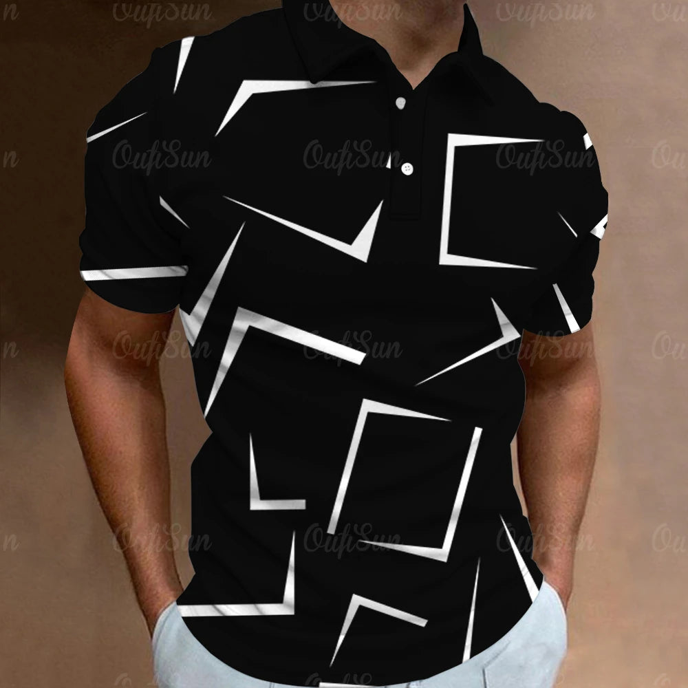 3D Thin Line Stripe Polo T Shirt