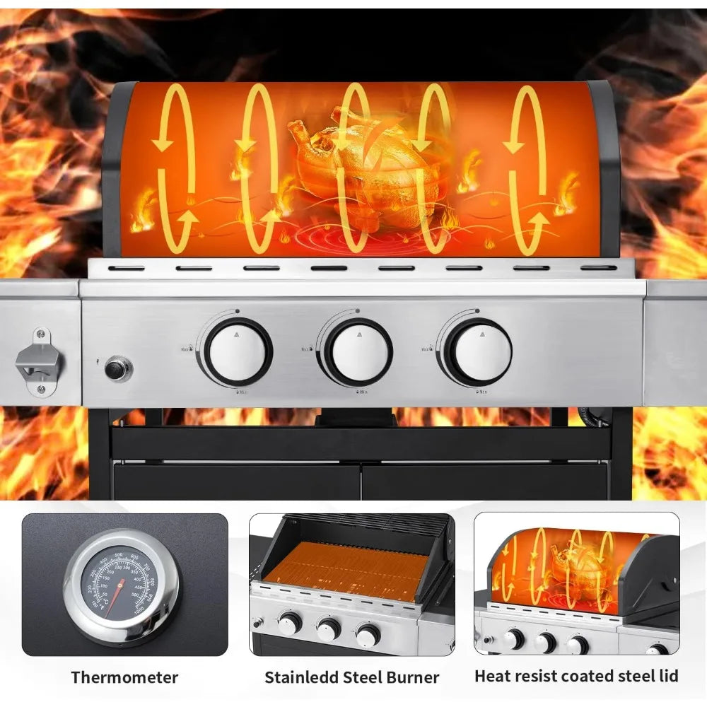 3 Burner BBQ Propane Gas Grill