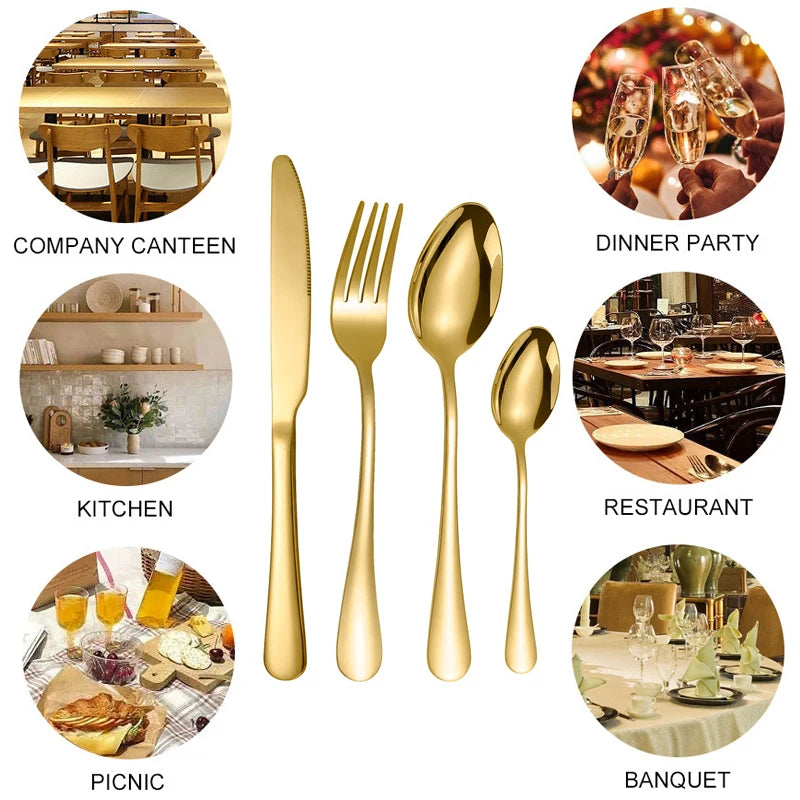 24/16/8 Pcs Dinnerware Gold Silverware Set