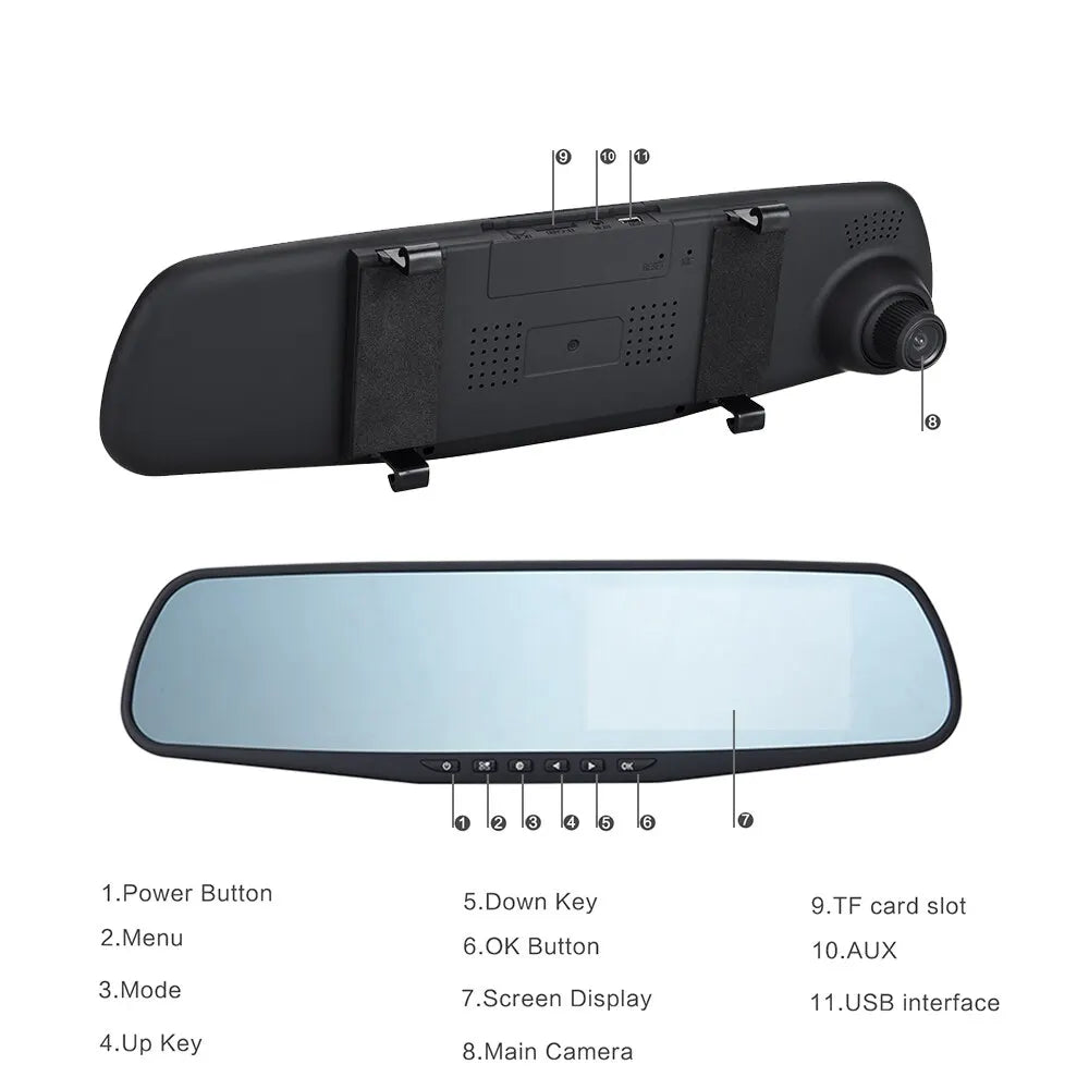 Rear View Mirror Recorder Dual Dash Cam