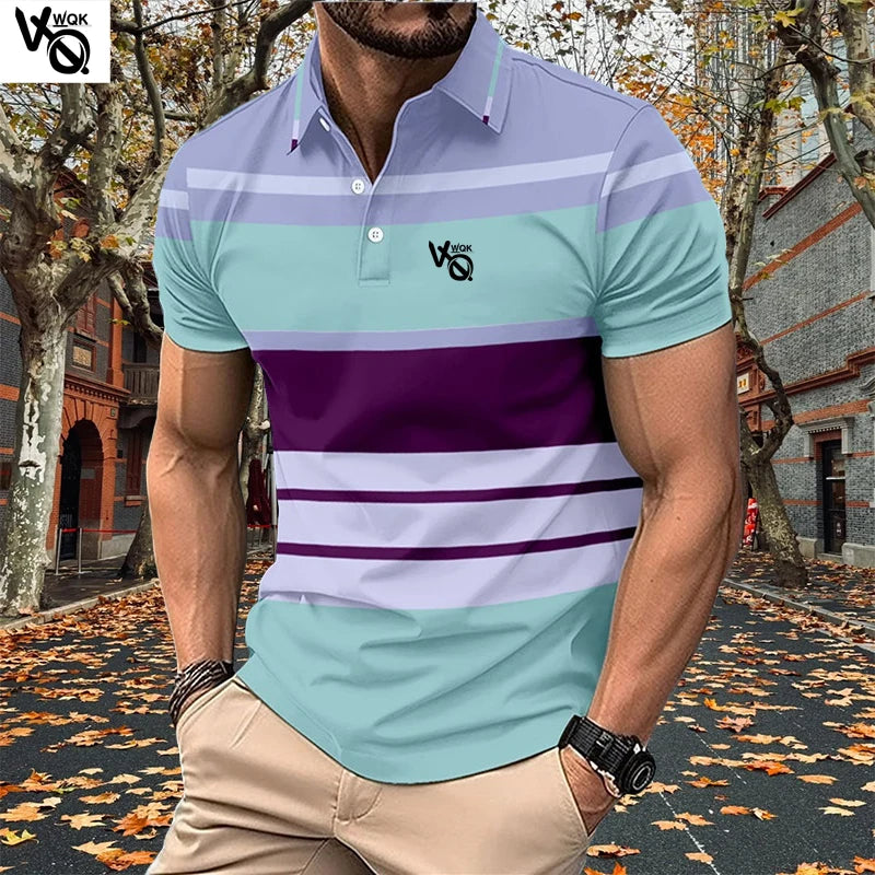 Summer Striped Polo Neck Short