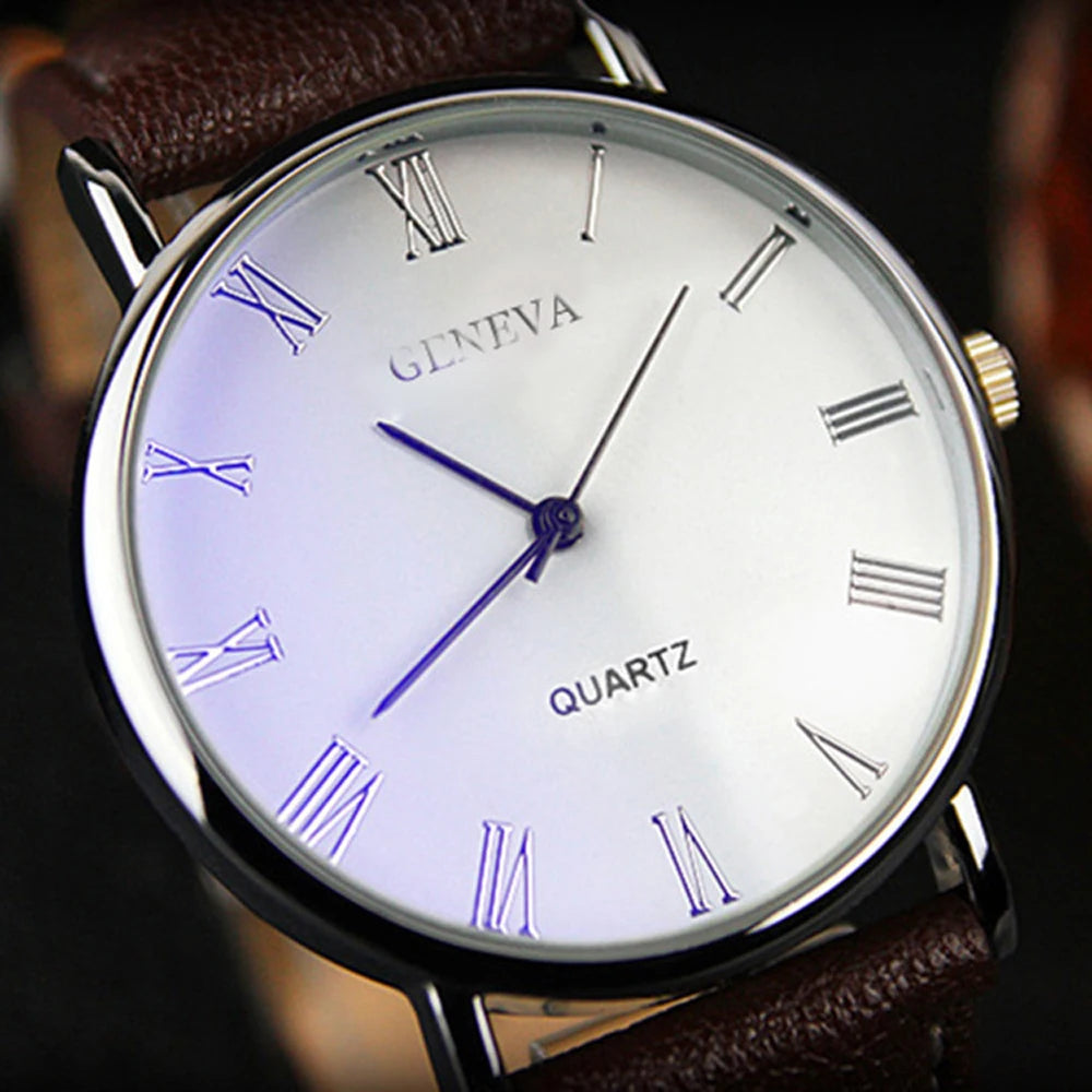Men Faux Leather Band Watch