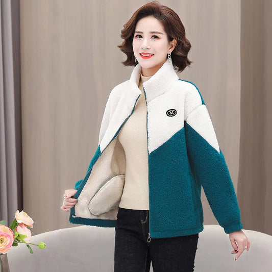 Women Colored Lamb Fleece Cotton Jacket