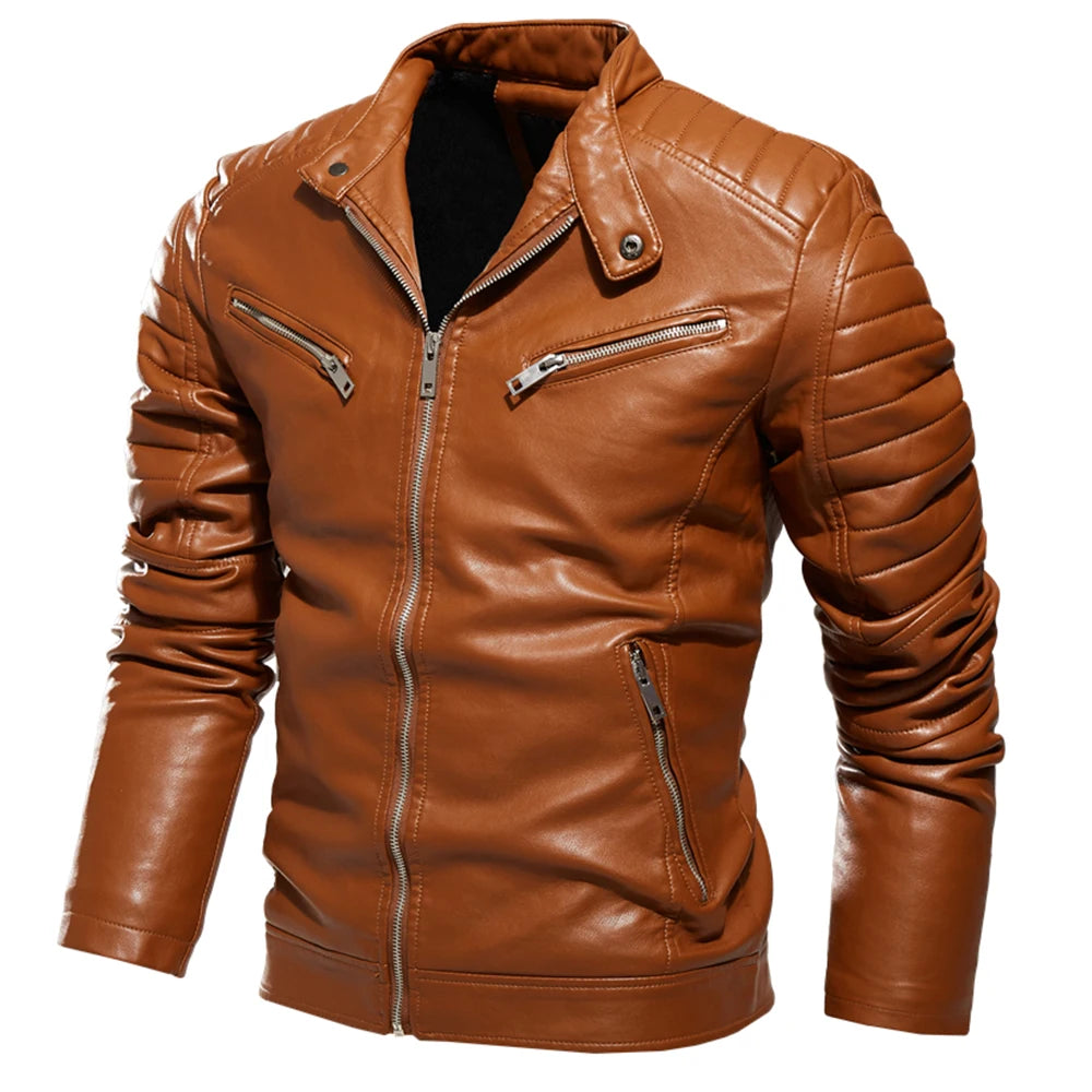 Men's Fur-Lined Leather Biker Jacket