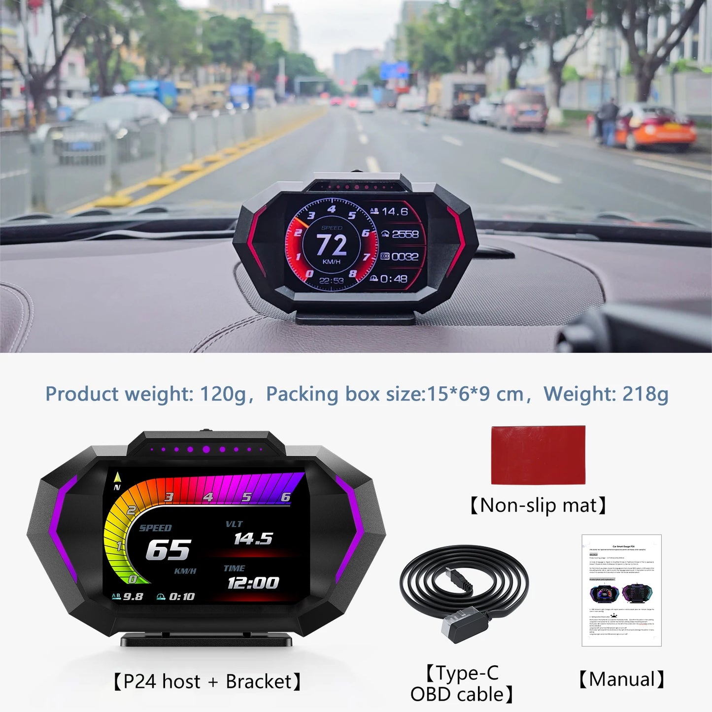 Car LCD GPS Head Up Display Slope Meter Speed Alarm Speedometer