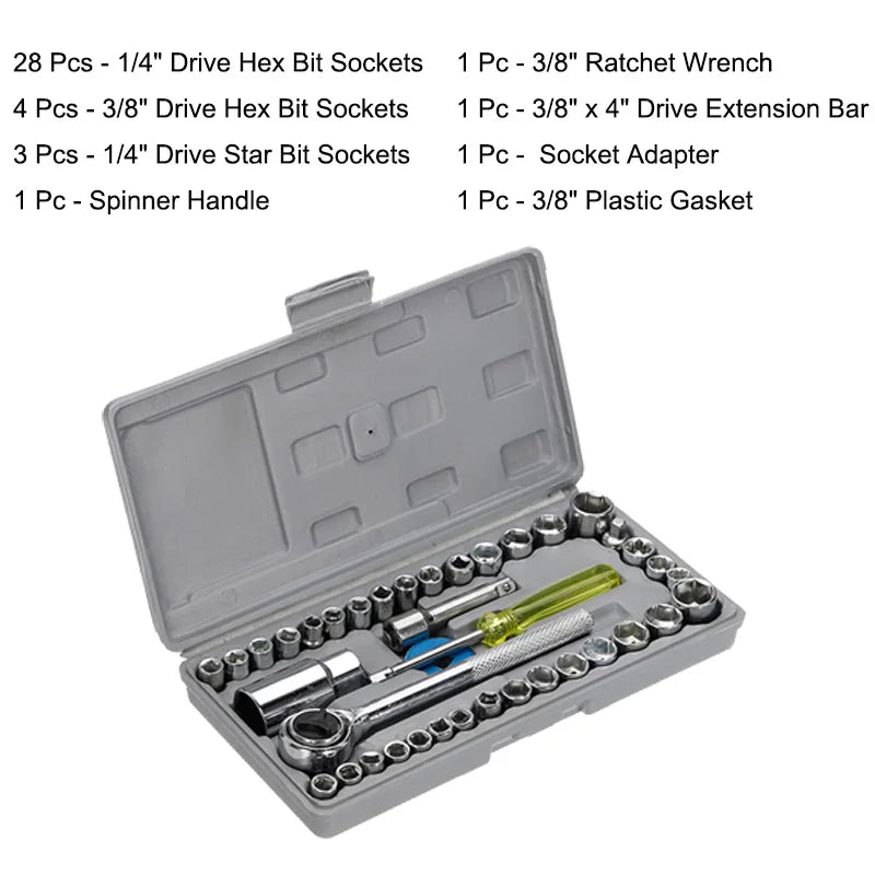 3/8" 1/4" Drive Bit Socket Wrench Set