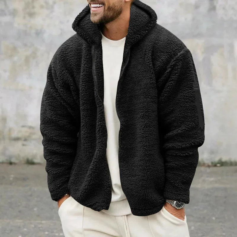 Men Fluffy Coats Vintage Zipper Fleece Jackets
