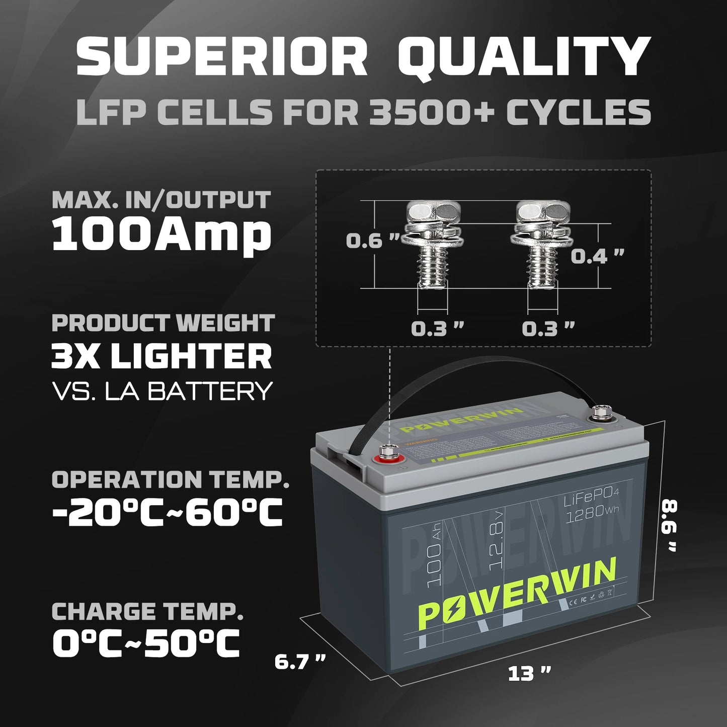 12.8V 100Ah LiFePO4 Battery with BMS