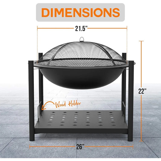 Portable Outdoor Steel BBQ Grill Burning Fire Pit Bowl