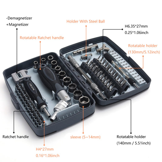 68 in 1 Precision Ratchet Screwdriver Socket Set