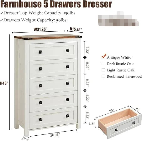 Rustic Farmhouse 5-Drawer Dresser