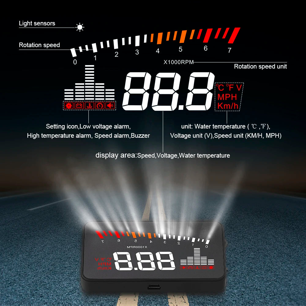 X5 OBD2 Head Up Display HUD Car Digital Speedometer