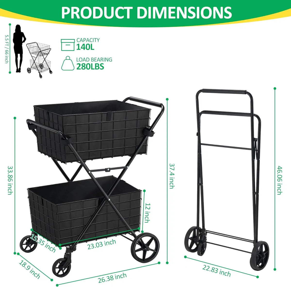 2-Tier Shopping Cart with Wheels