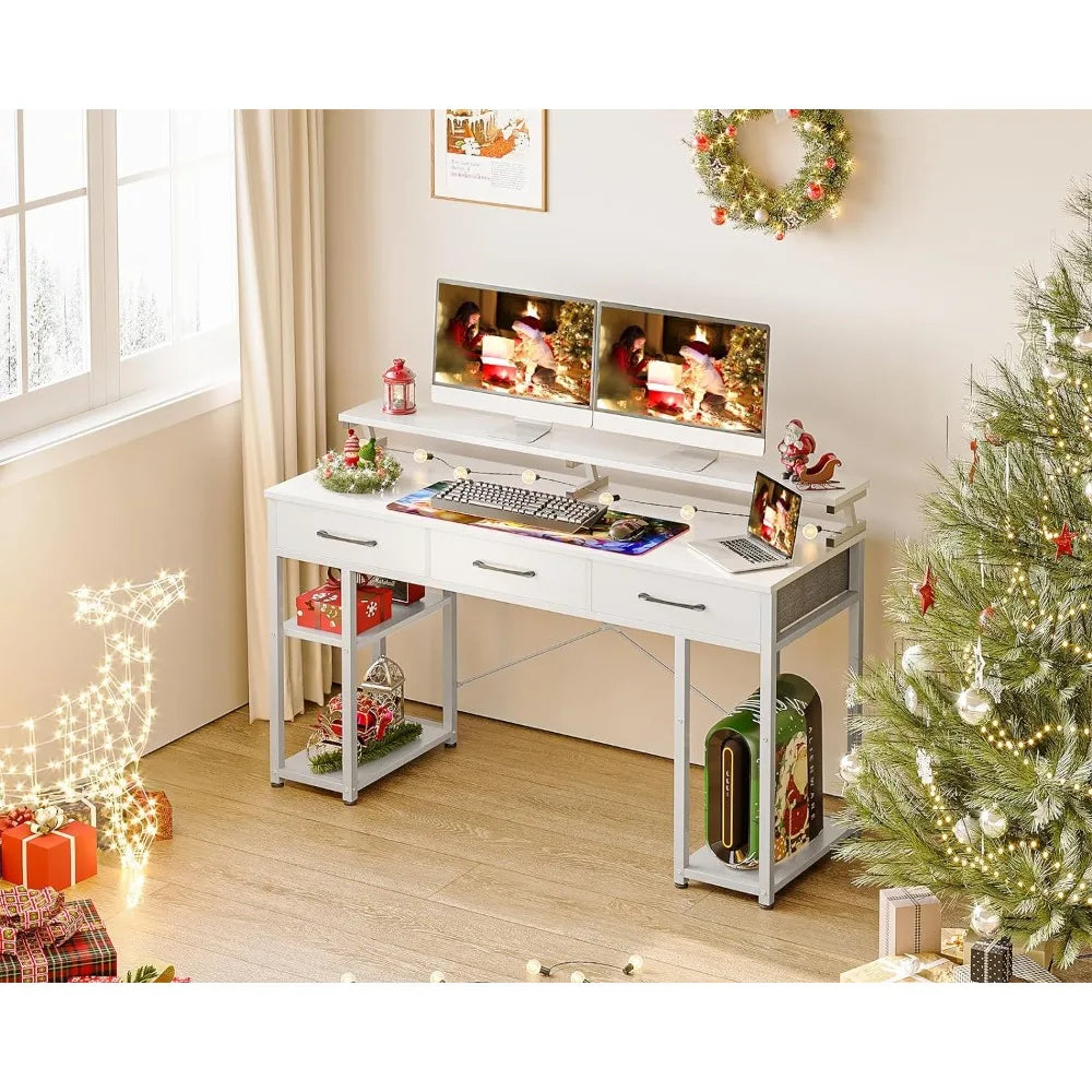 Computer Desk with Drawers and Storage Shelves