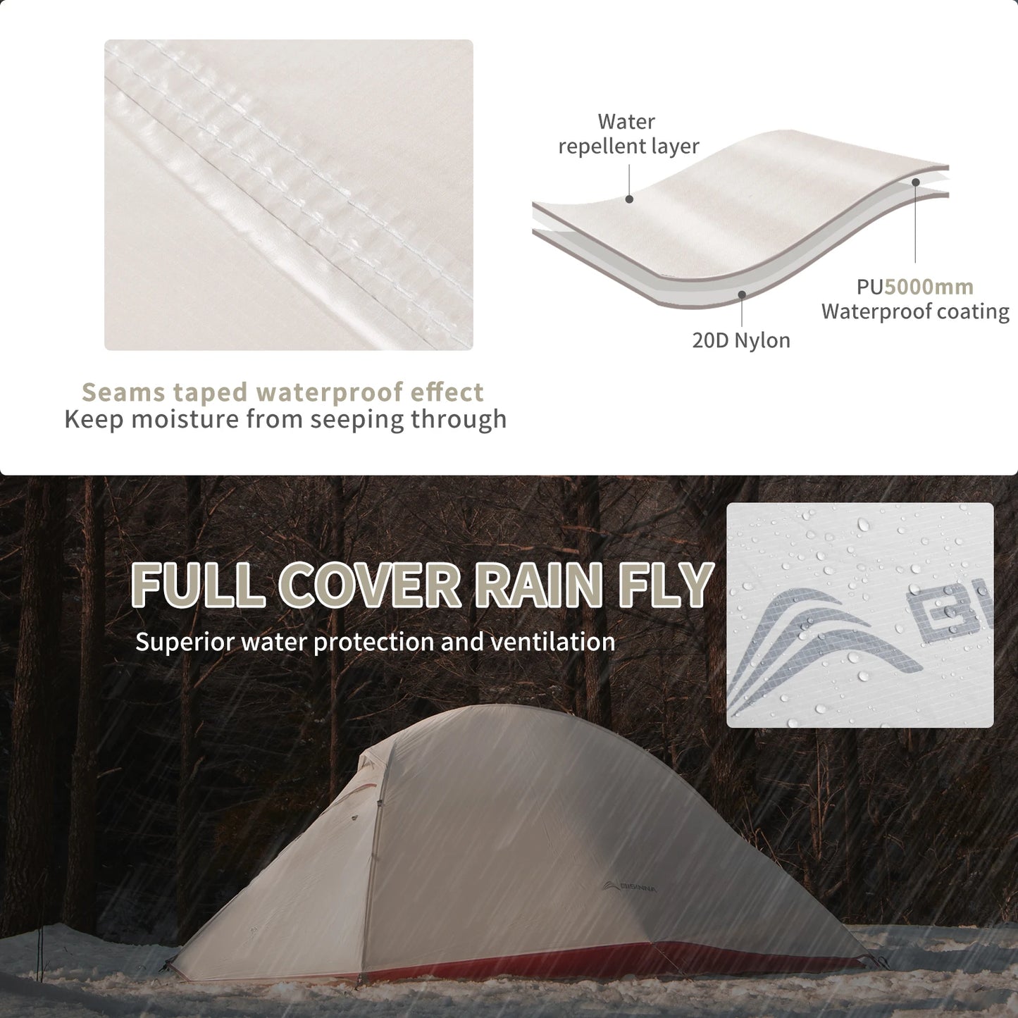 20D Nylon Waterproof Hiking Tent
