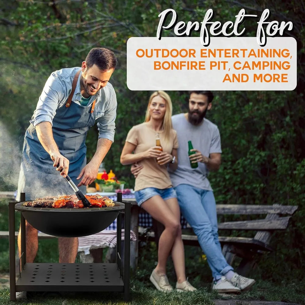 Portable Outdoor Steel BBQ Grill Burning Fire Pit Bowl