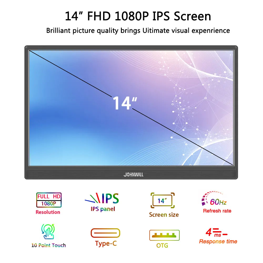14 Inch Touchscreen 1920x1080 HD 60Hz IPS Panel Computer Monitor