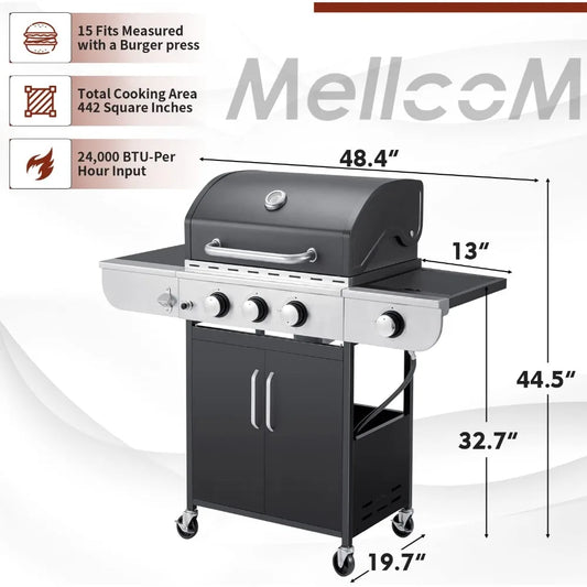 3 Burner BBQ Propane Gas Grill