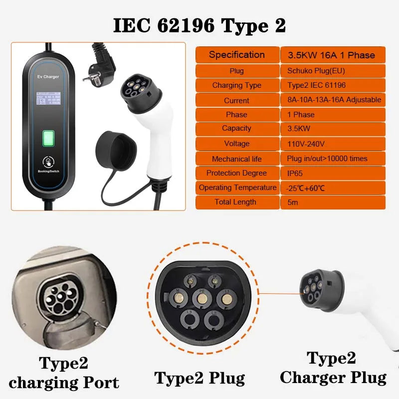 220V 3.5KW Level 2 Portable EV Charger