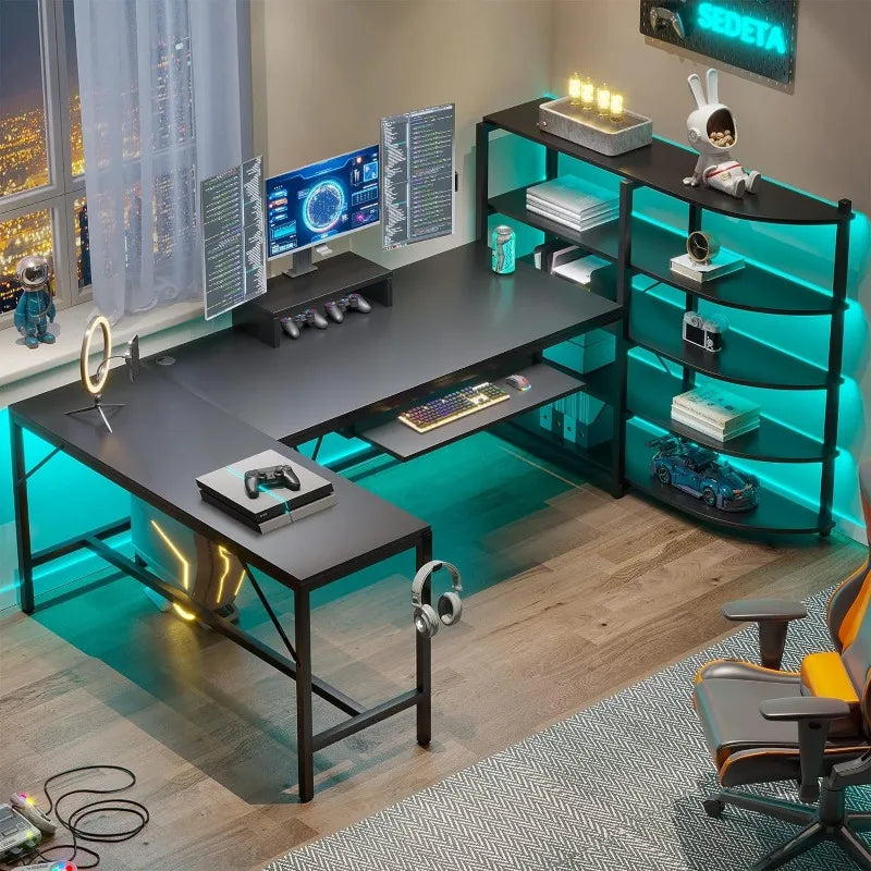 L Shaped Computer Desk with Storage Shelves