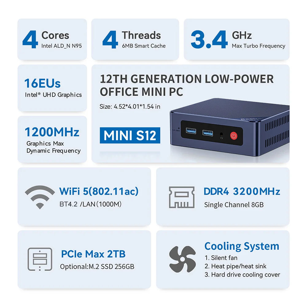 MINI S12 Pro 12th Gen Intel Alder Lake N95 N100 Mini PC