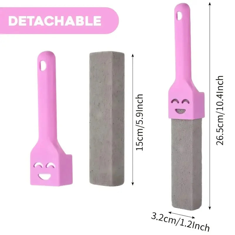 2 Pack Pumice Stone Cleaner with 2 Universal Handles - Grey Scouring Sticks for Toilets Bathrooms Kitchens Spas Pools