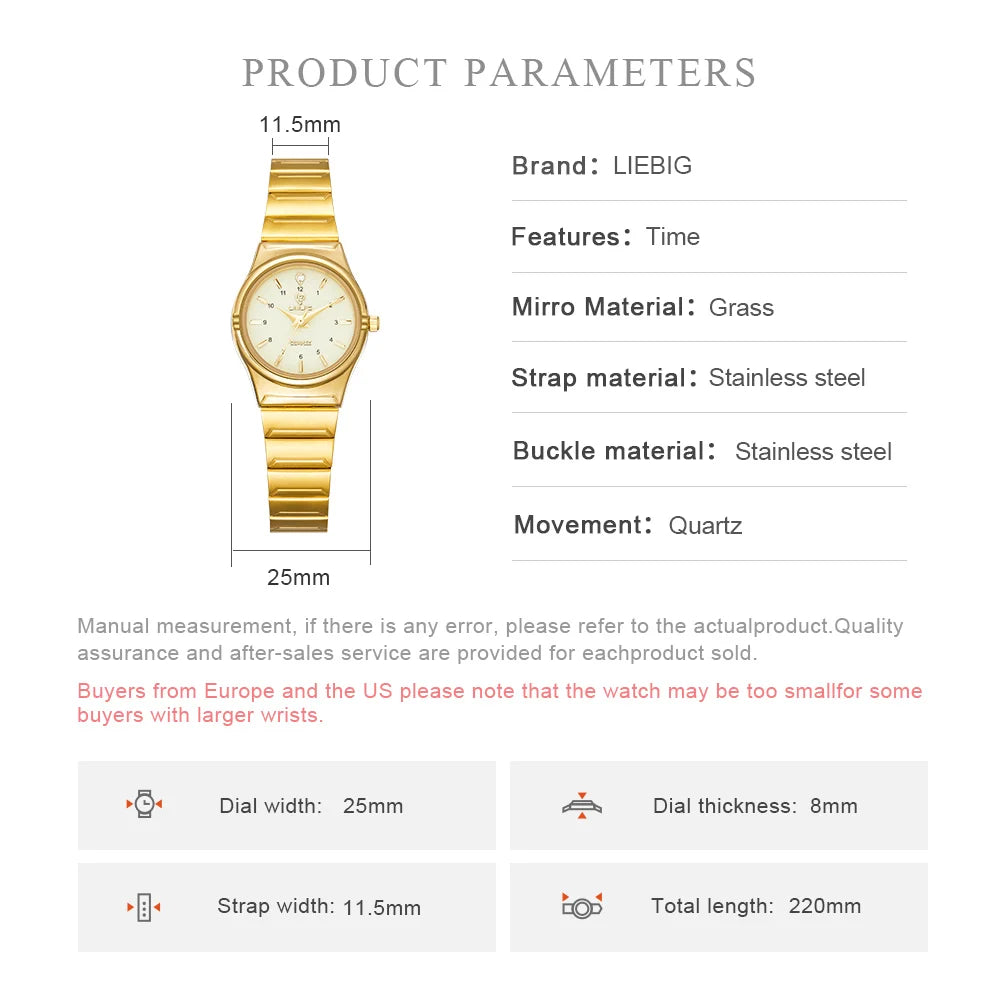 Ladies Luxury Golden Quartz Wristwatch