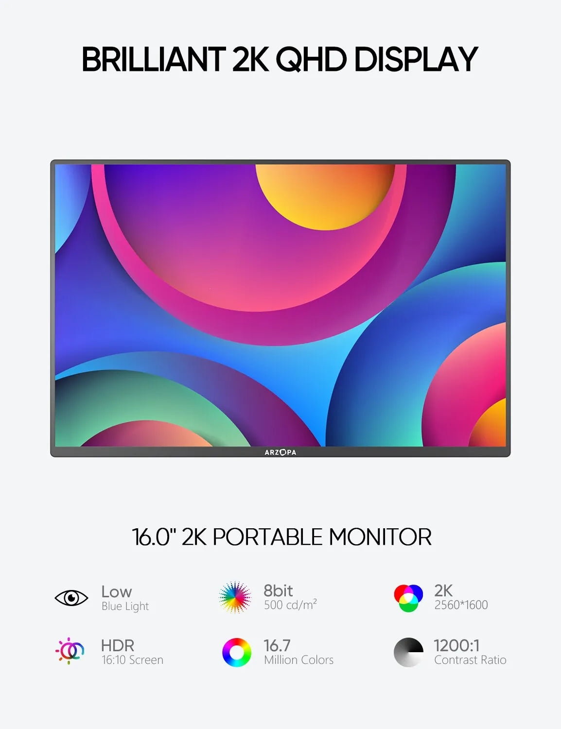 100% SRGB A3C 16'' 2.5K 16:10 Portable Monitor
