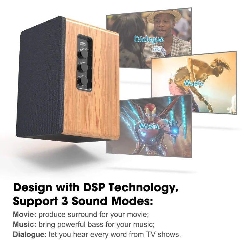 80W Powerful Wood Grain Bookshelf Speake