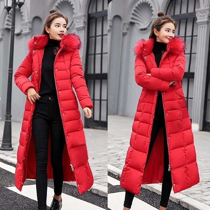 women's warm fashion bow belt fox fur collar jacket