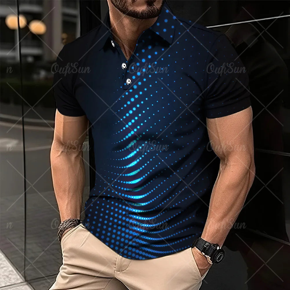 3D Thin Line Stripe Polo T Shirt