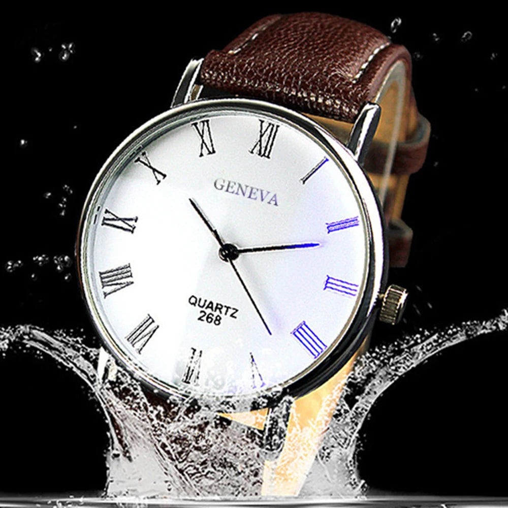 Men Faux Leather Band Watch