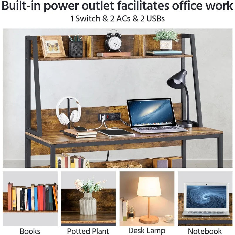47 in Modern Computer Desk with Power Outlets