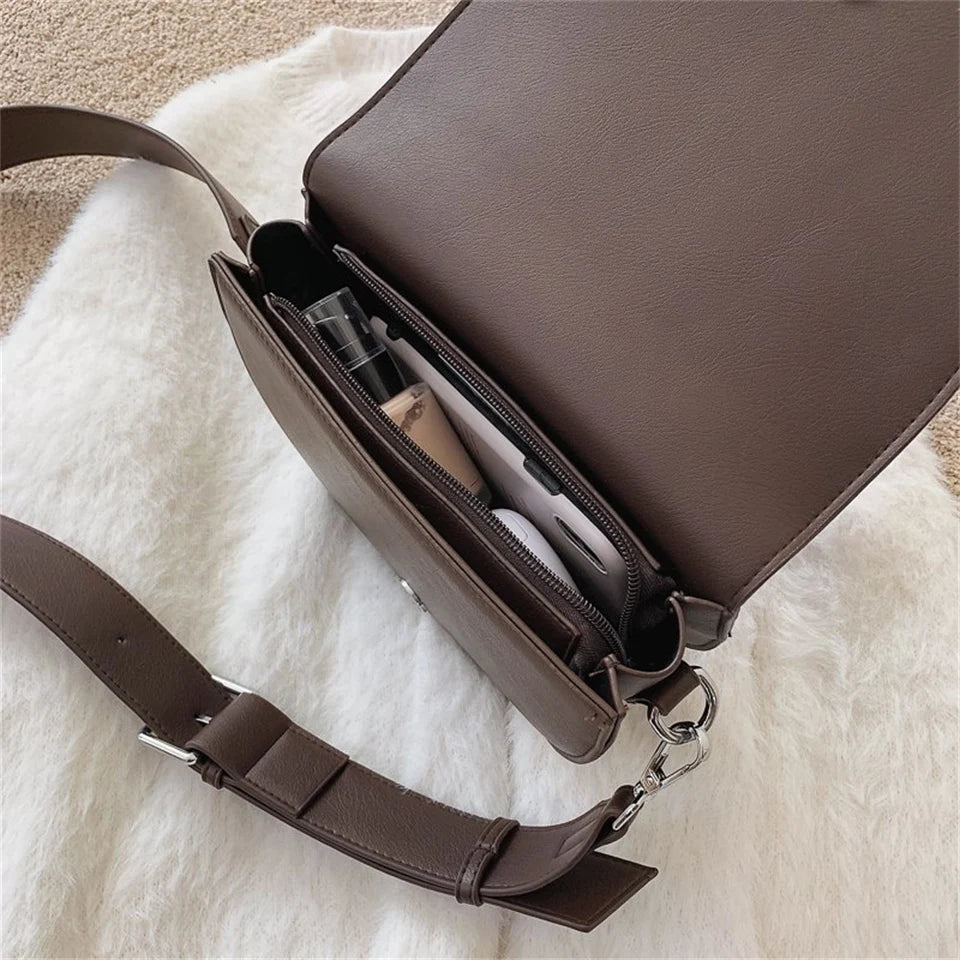 Retro Solid Color Saddle Women Handbags