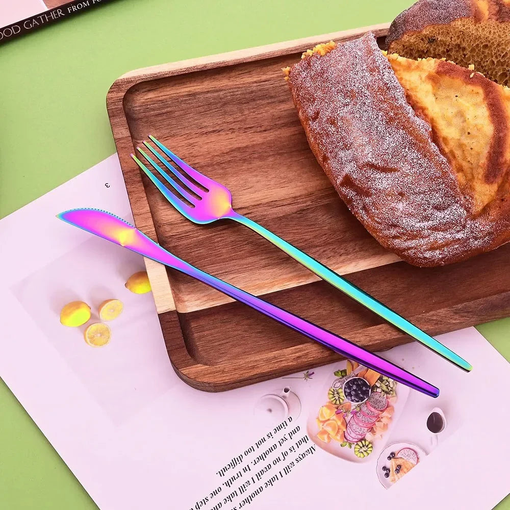16Pcs Rainbow Dinnerware Silverware Set