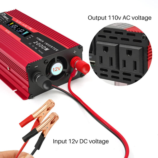 12 to AC 110V,Two plugs and two USB ports Pure Sine Wave Inverter