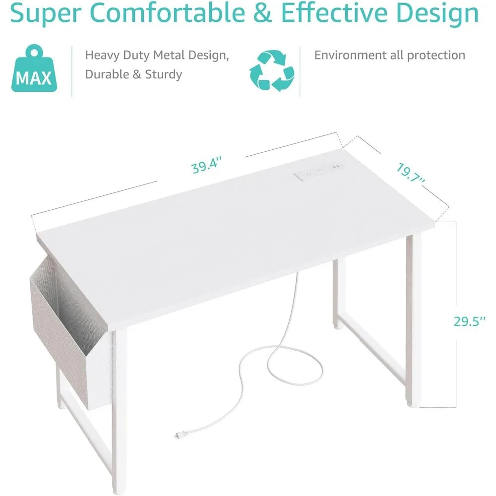 39 Inch White Computer Desk