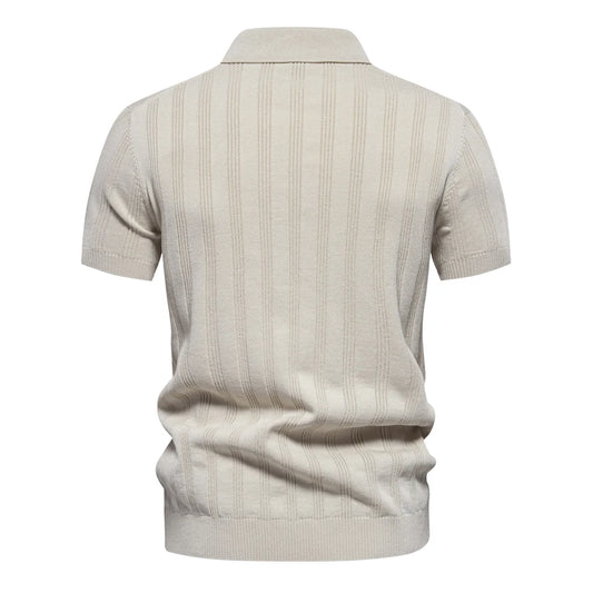 Summer Ribbed Knit Polo Shirt