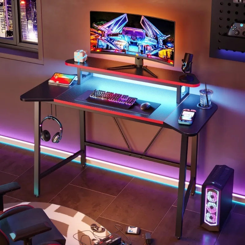 Computer Office Table with LED Lights & Monitor Stand