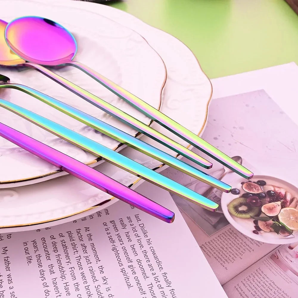 16Pcs Rainbow Dinnerware Silverware Set