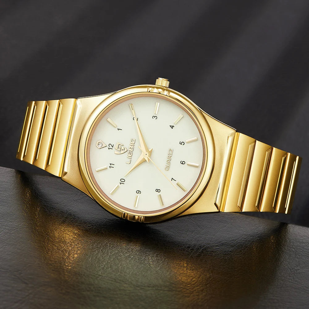 Ladies Luxury Golden Quartz Wristwatch