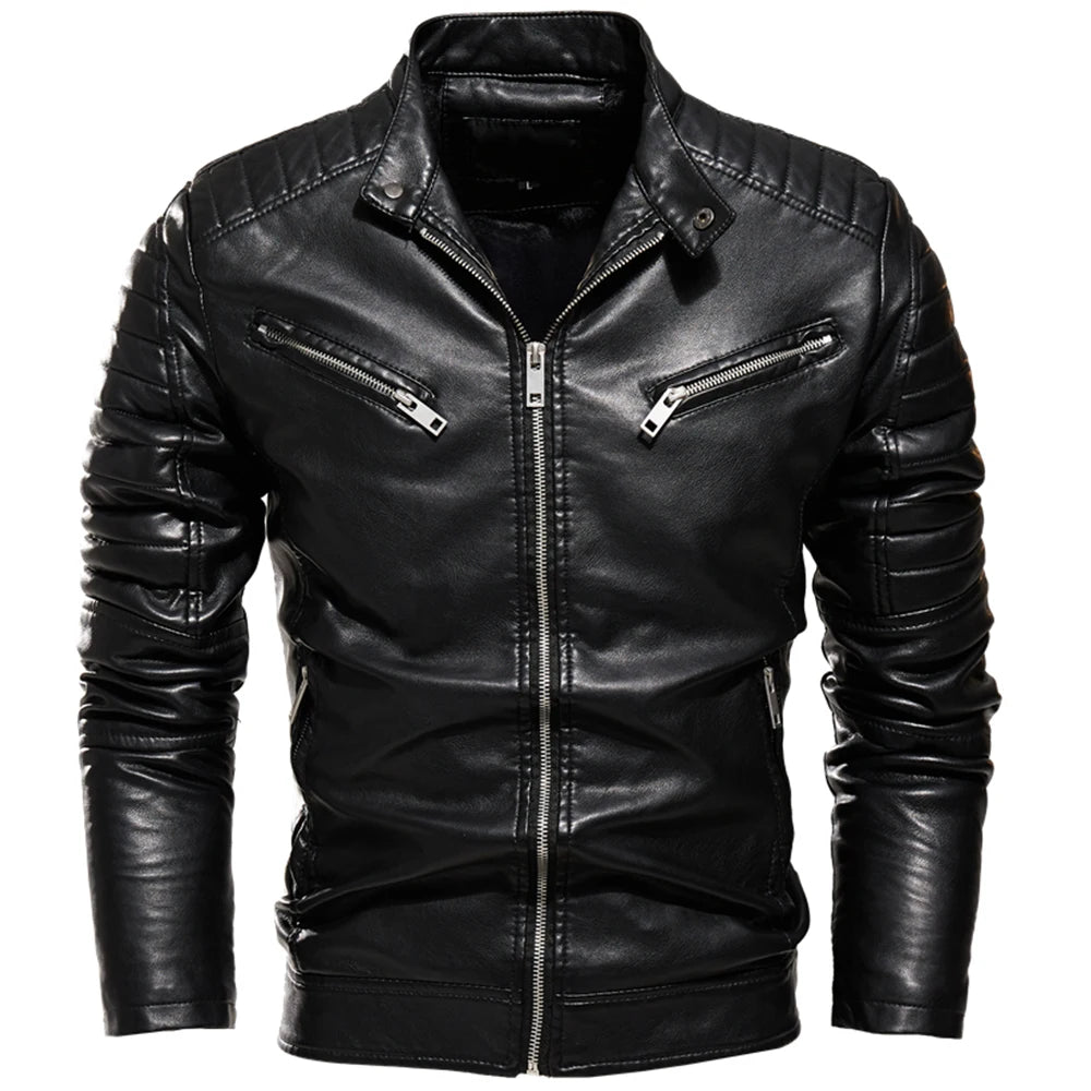 Men's Fur-Lined Leather Biker Jacket