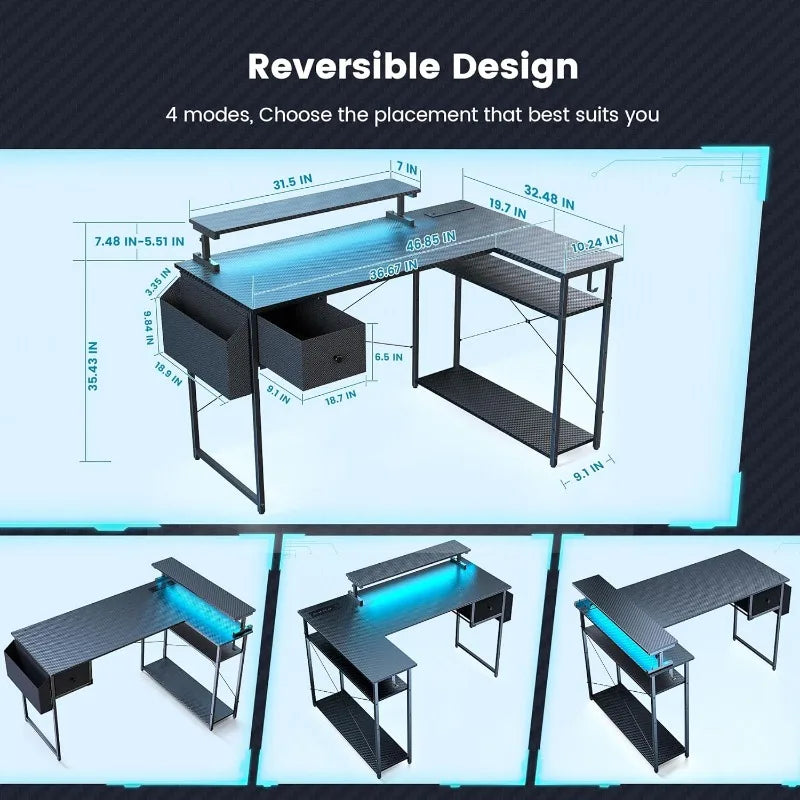 47 inch Computer Desk with LED Lights