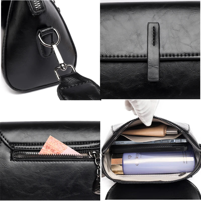 Ladies Fashion Oil Wax Leather Handbag