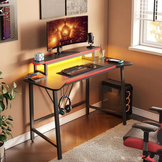 Computer Office Table with LED Lights & Monitor Stand