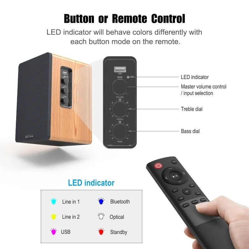 80W Powerful Wood Grain Bookshelf Speake