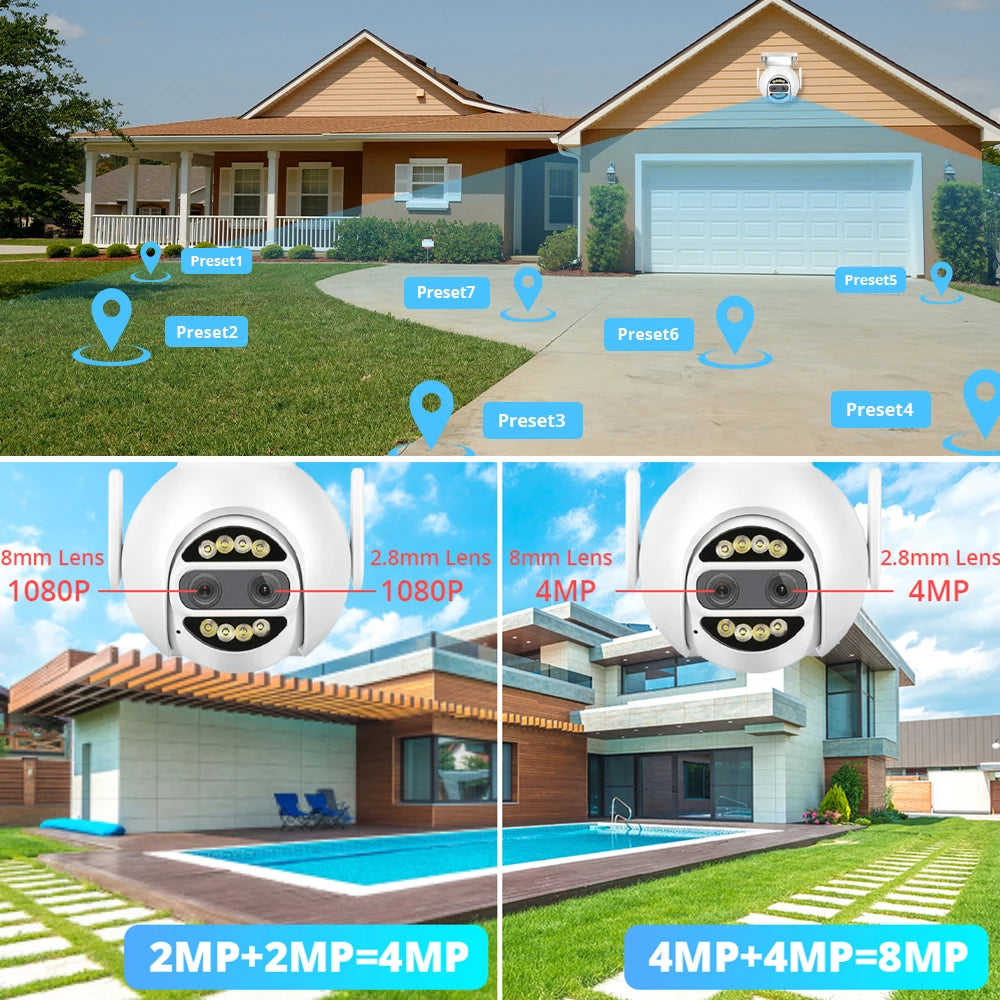 IP Wifi PTZ 8MP 4K Dual Lens Camera