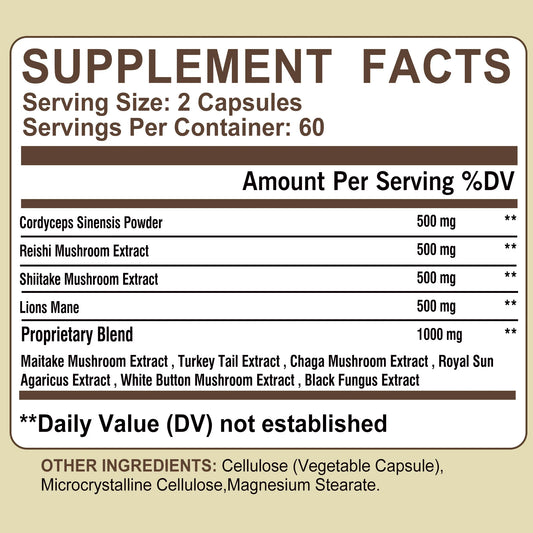 10 Mushroom Complex - Balances Mood, Immune Support, 120 Caps