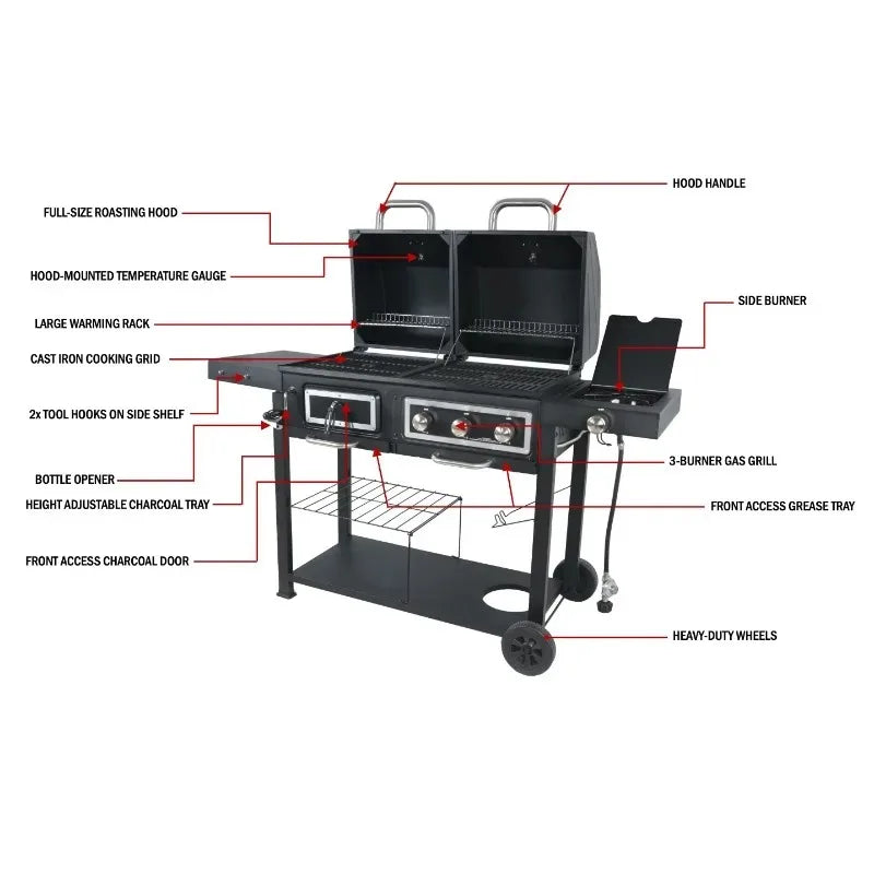Outdoor Dual Fuel Gas and Charcoal Combination Grill